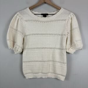 House of‎ Harlow 1960 Knit Sweater Top Womens XS Cream Short Puff Sleeve Cottage
